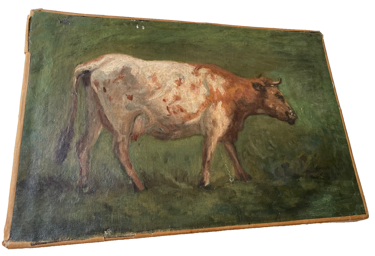 19th Century Manner Eugene BOUDIN Antique Impressionist Oil Painting Cow Meadow