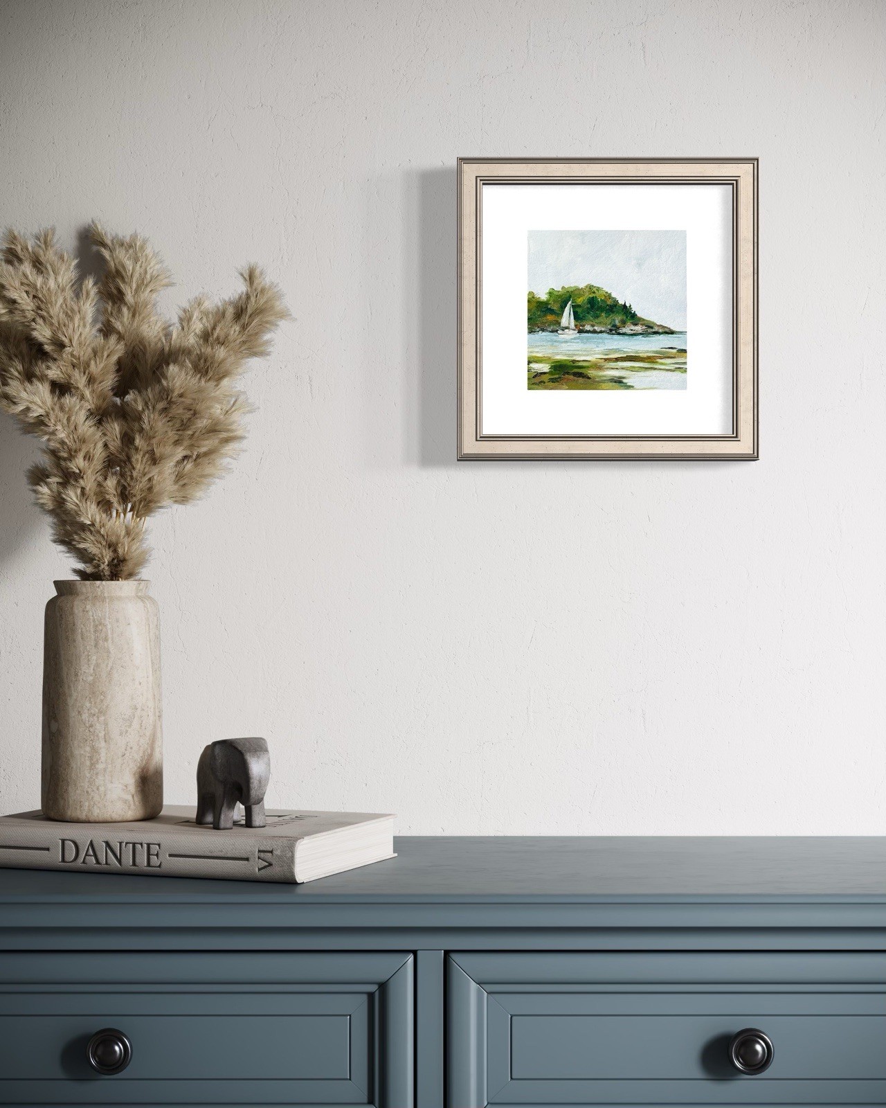 8×8 Maine Original Oil Painting Seascape New England Sailboat Coastal Art Signed