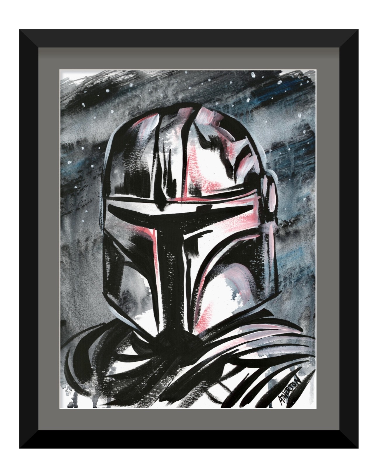 Atherton 9×12 Original Pop Art Character Painting Star «Space Mando» hand signed