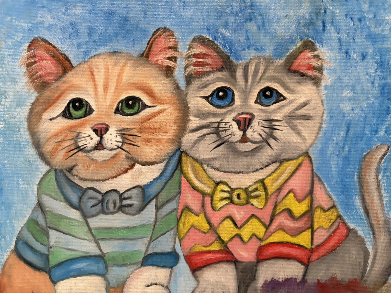 Original oil painting 11 x 14 inches cute and sweet cats kittens