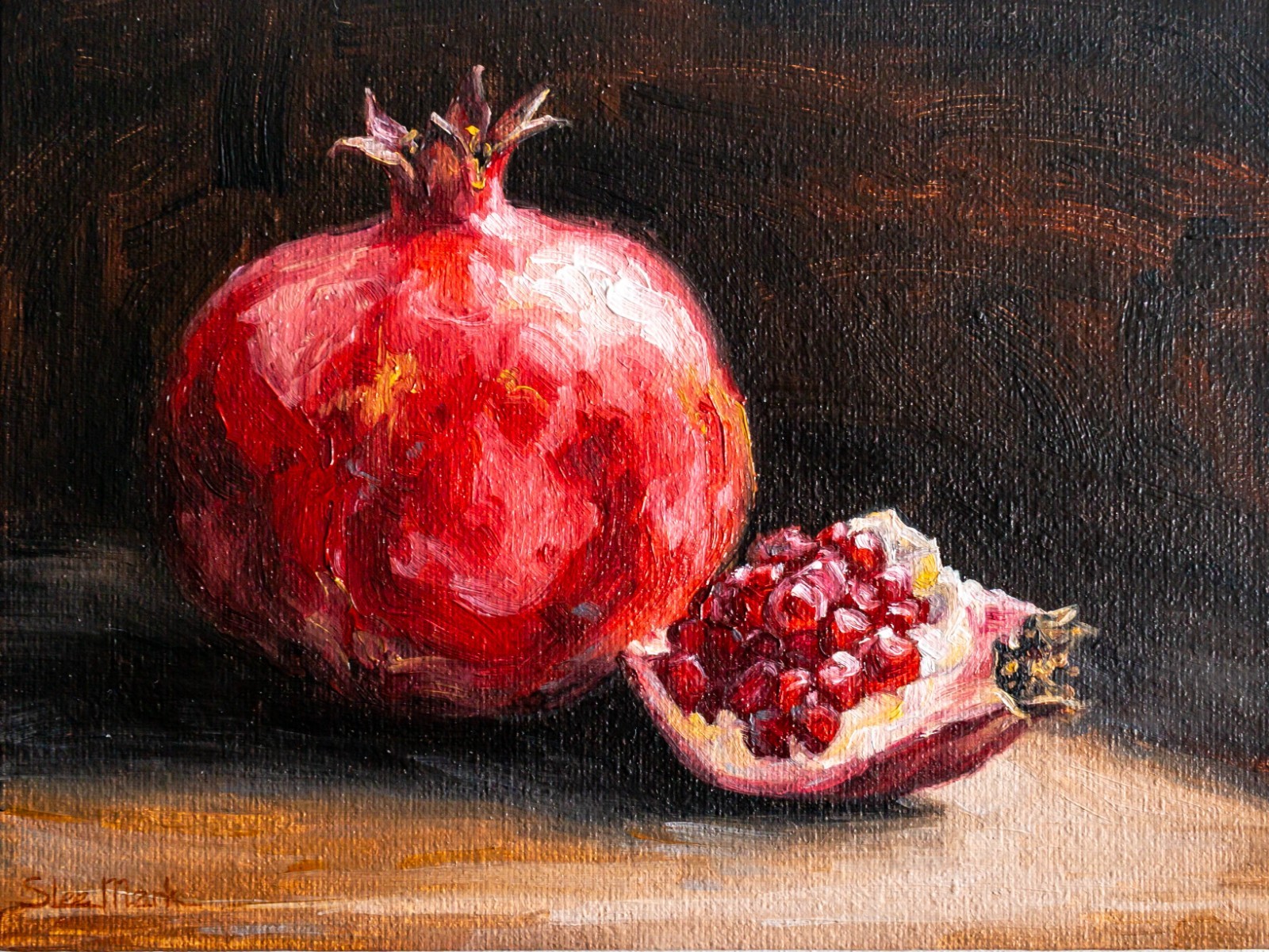 Pomegranates 8″ by S.Lee Mark – Still life oil painting Fruit Home Décor art