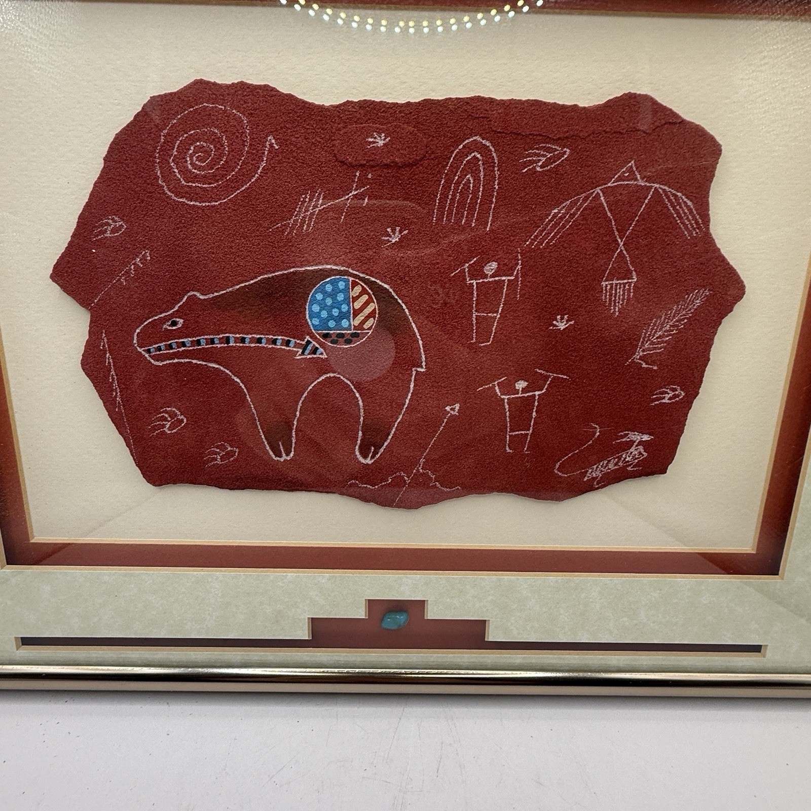 Signed Framed Larry Beck Native American Petroglyph Style Wall Art Rock