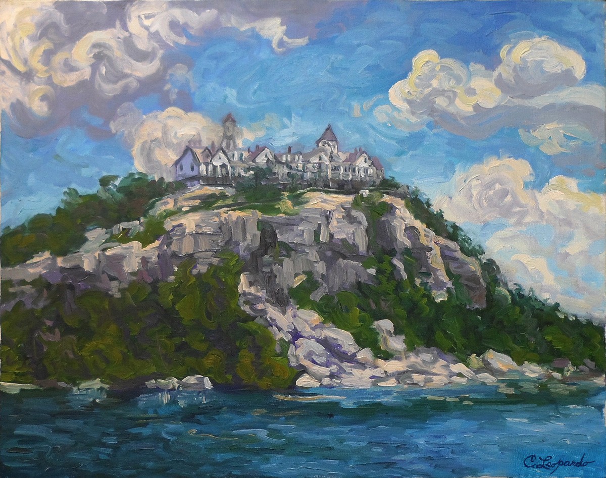 Original 1971 Oil Painting «Cliff House At Lake Minnewaska» 22×28 Leopardo COA