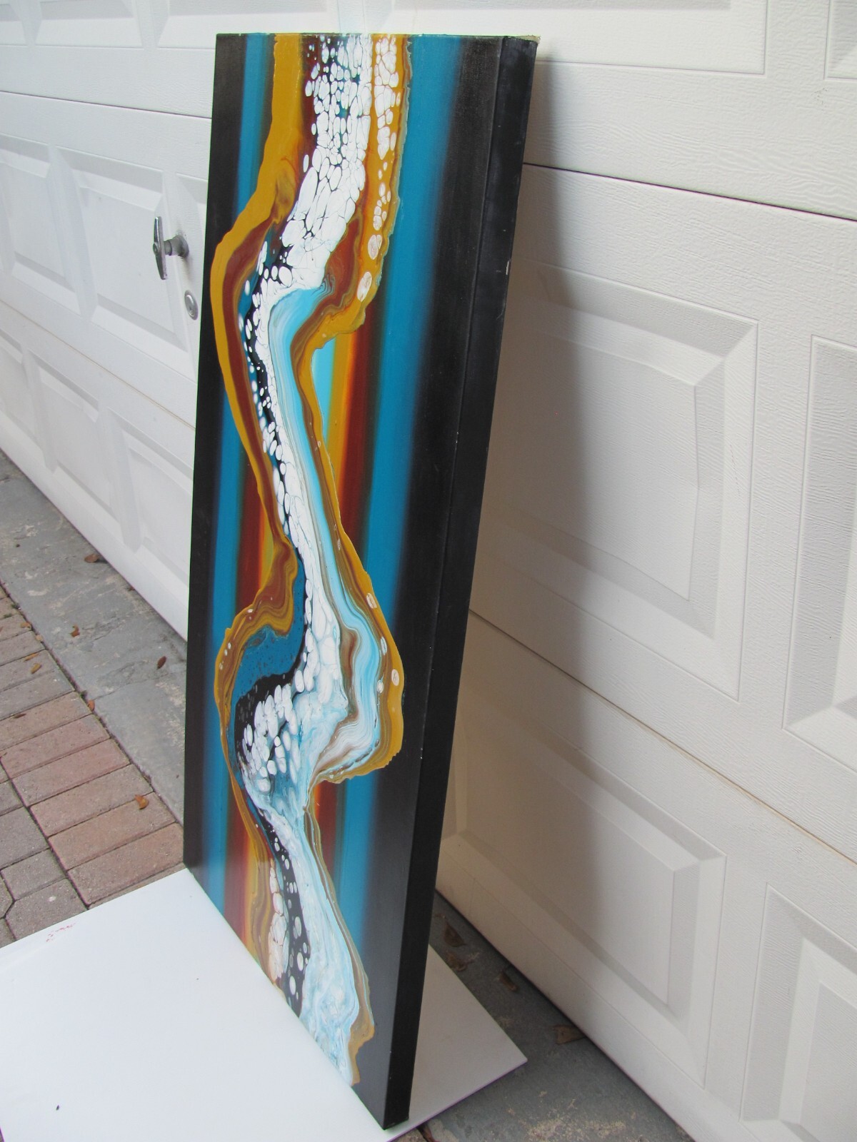 ORIGINAL FLUID ABSTRACT LARGE DUSK SIGNED BY DEZ ACRYLIC PAINTING MULTI COLOR