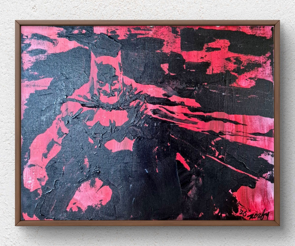 Original Batman Wall Art 11×14 Red Abstract Acrylic Painting Canvas Signed A068