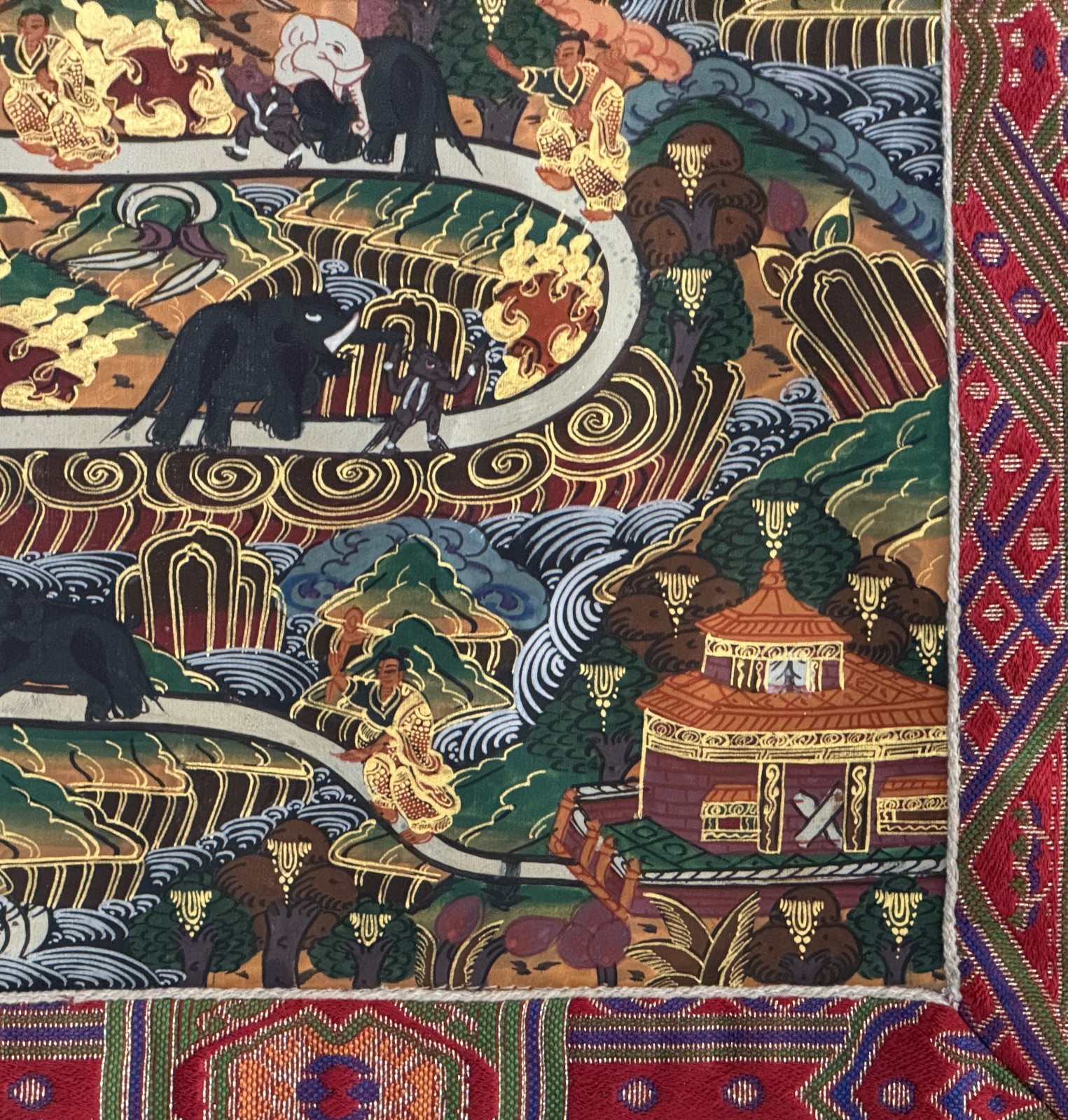 SAMATHA MEDITATION/ WAY TO HEAVEN ORIGINAL TIBETAN THANGKA PAINTING SILK FRAMED