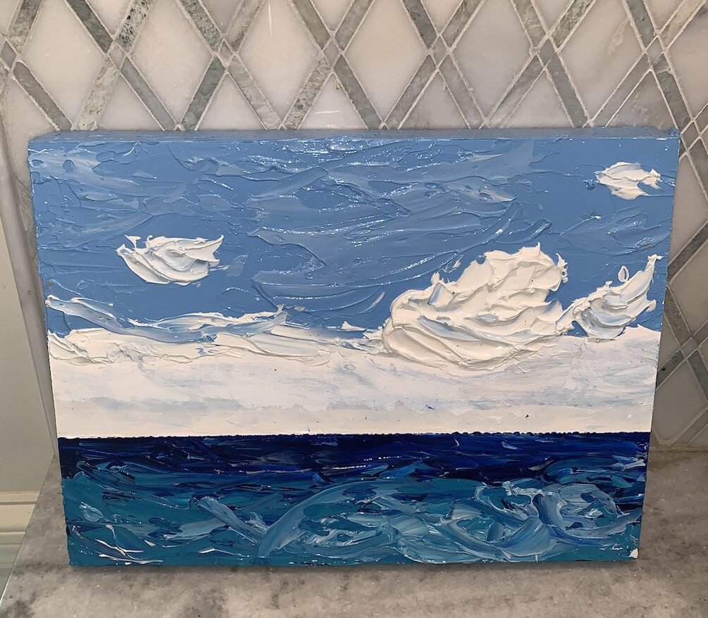 Original Modern Blue White Seascape Nautical Abstract Board OOB Panel 12”x16”