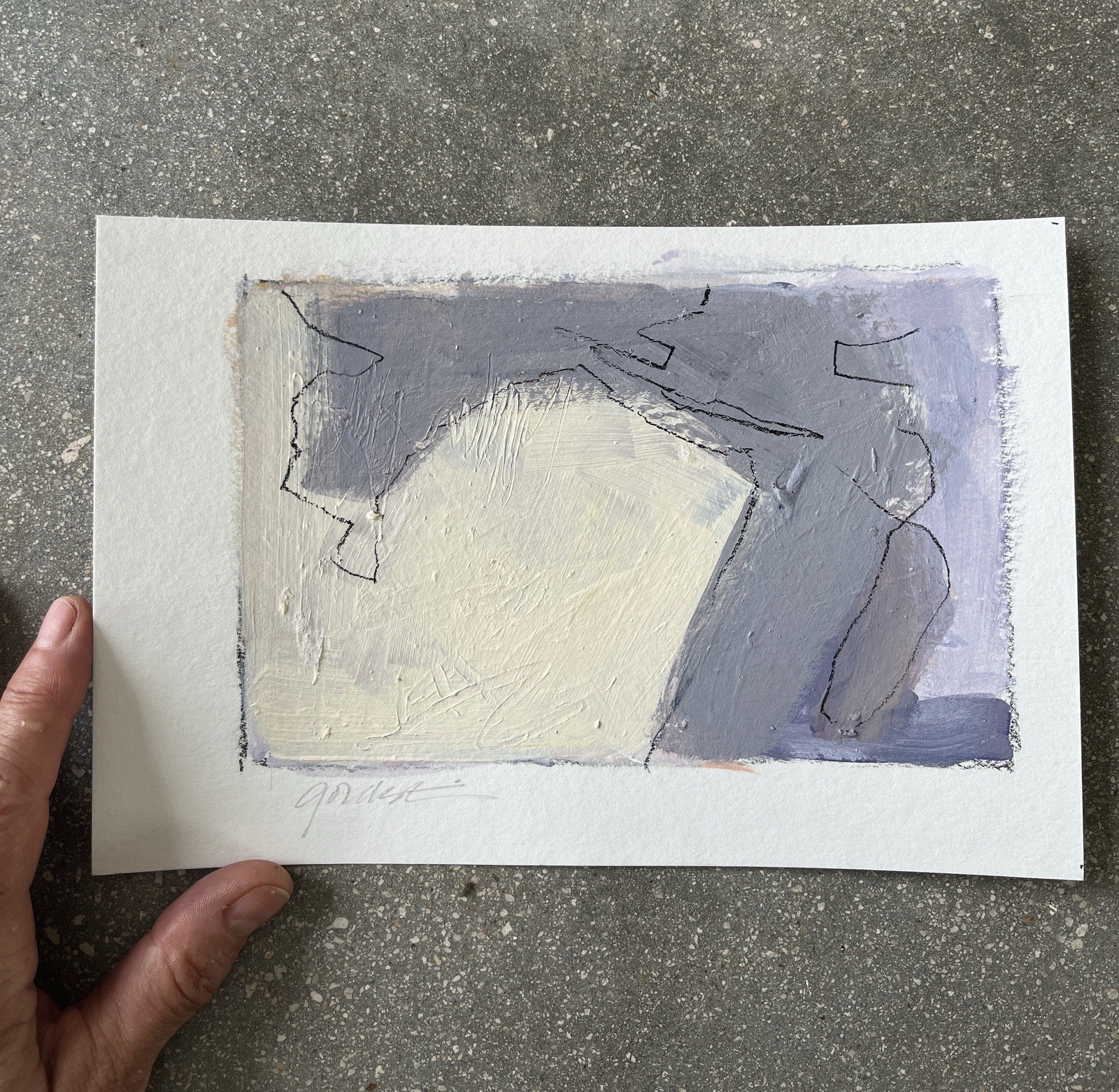 Original Painting Signed Fine Art Abstract Minimalist Acrylic and Charcoal Paper