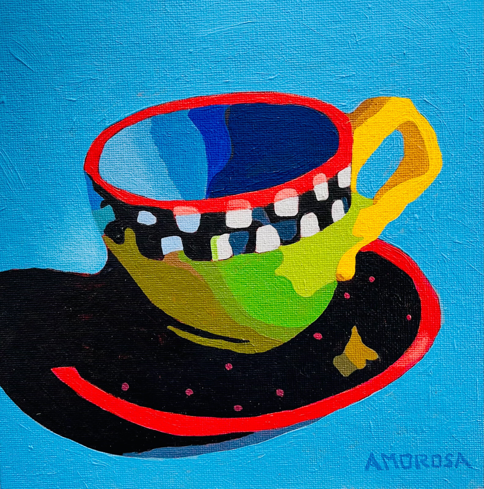 Cup and Saucer Carnival Cup Original oil painting on panel by Donald Amorosa