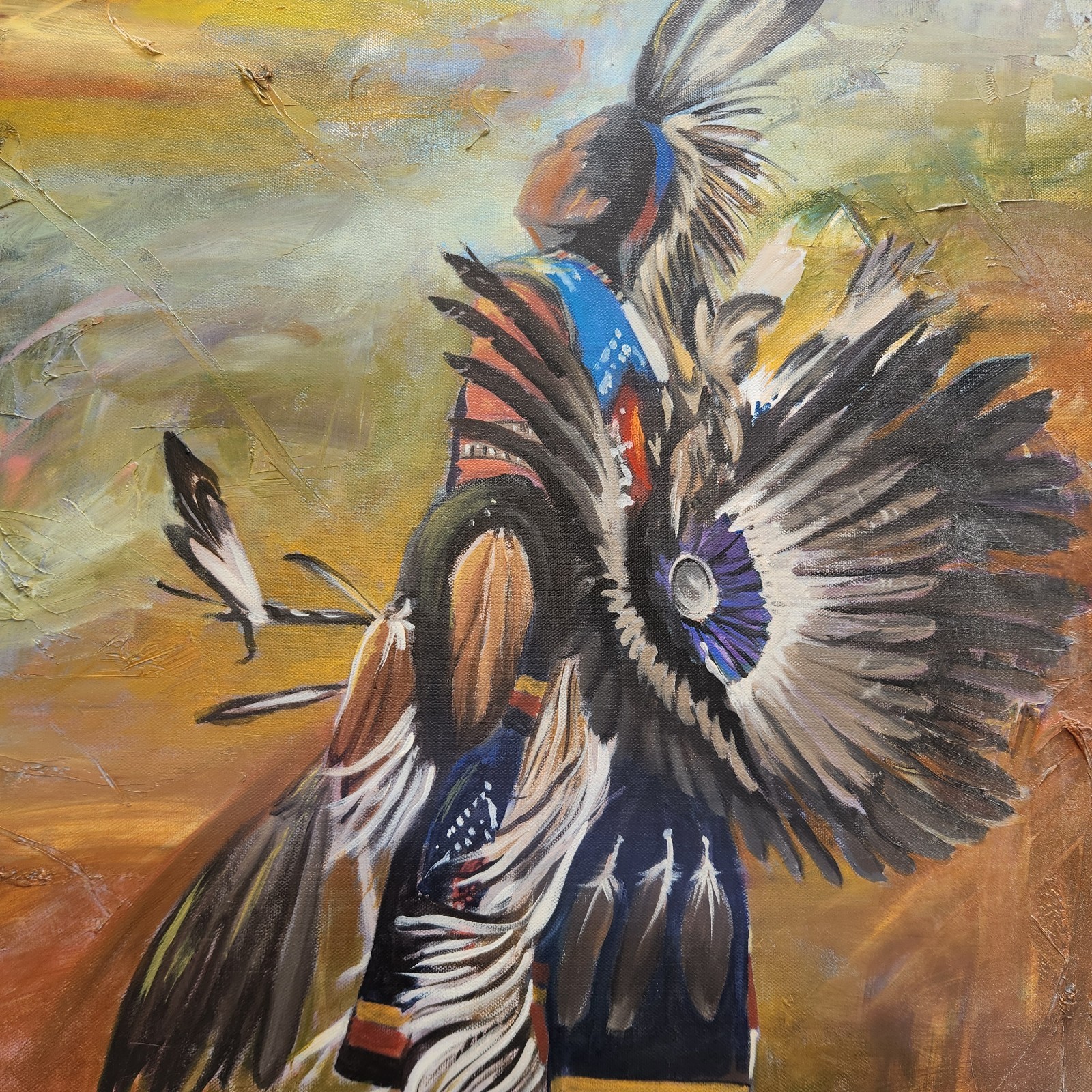 Native American Dancer Painting Acrylic on Canvas Signed Unknown Artist 28×22