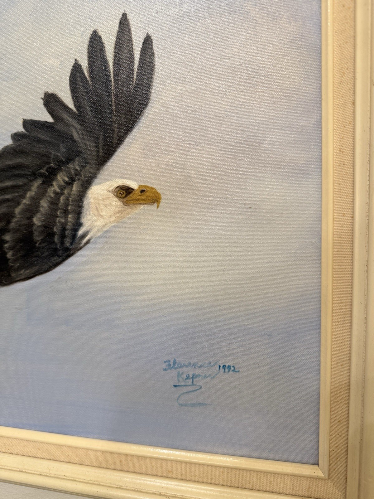 Original Oil Painting Bald Eagle In Flight Signed Florence Kepner 1992 Framed