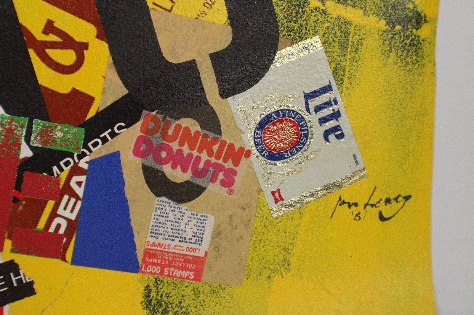 Mid Century Collage Abstract Style Oil Painting On Canvas Signed Jon Henry