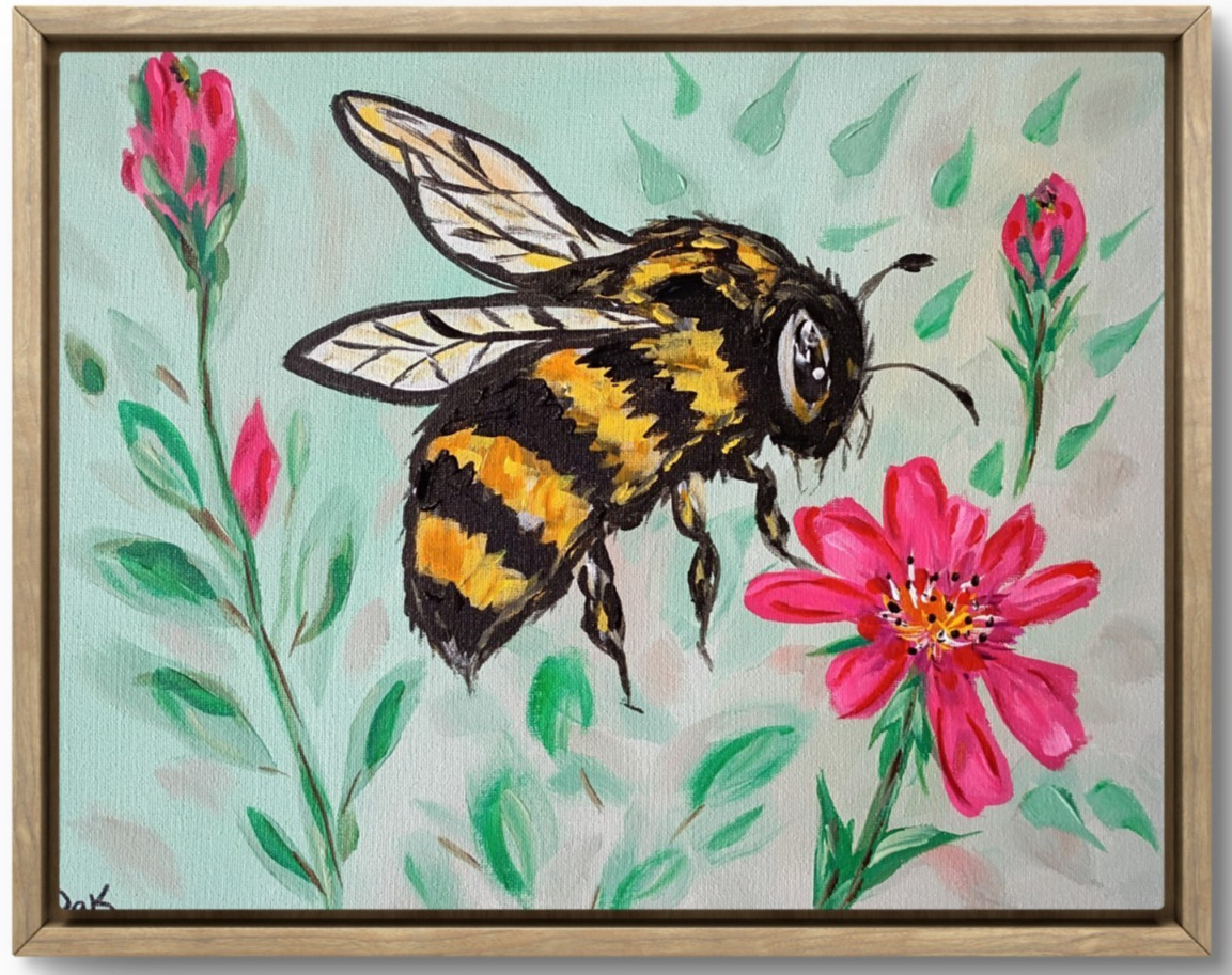Busy Bee 11×14 Canvas Original Art Expressionism Abstract Cute Honey Bees