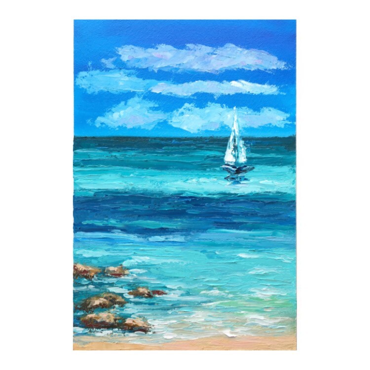 original oil painting Sailboat Art Miami Beach painting Seascape Artwork