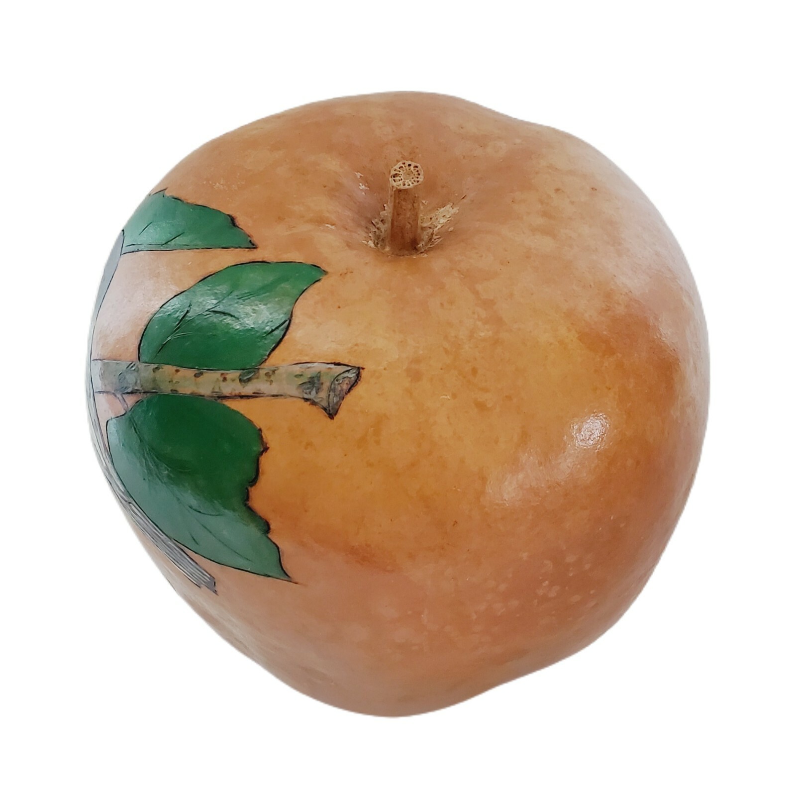 Vintage Signed Hand Engraved Painted Apple Shaped Gourd Stem Bird Cherry Tree