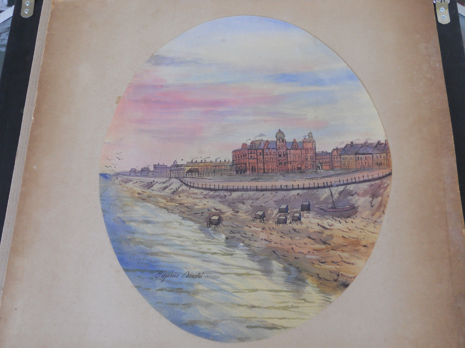 WATER COLOR PAINTING circa 1860 NORTH SHORE BLACKPOOL UK GRAND METROPOLE HOTEL