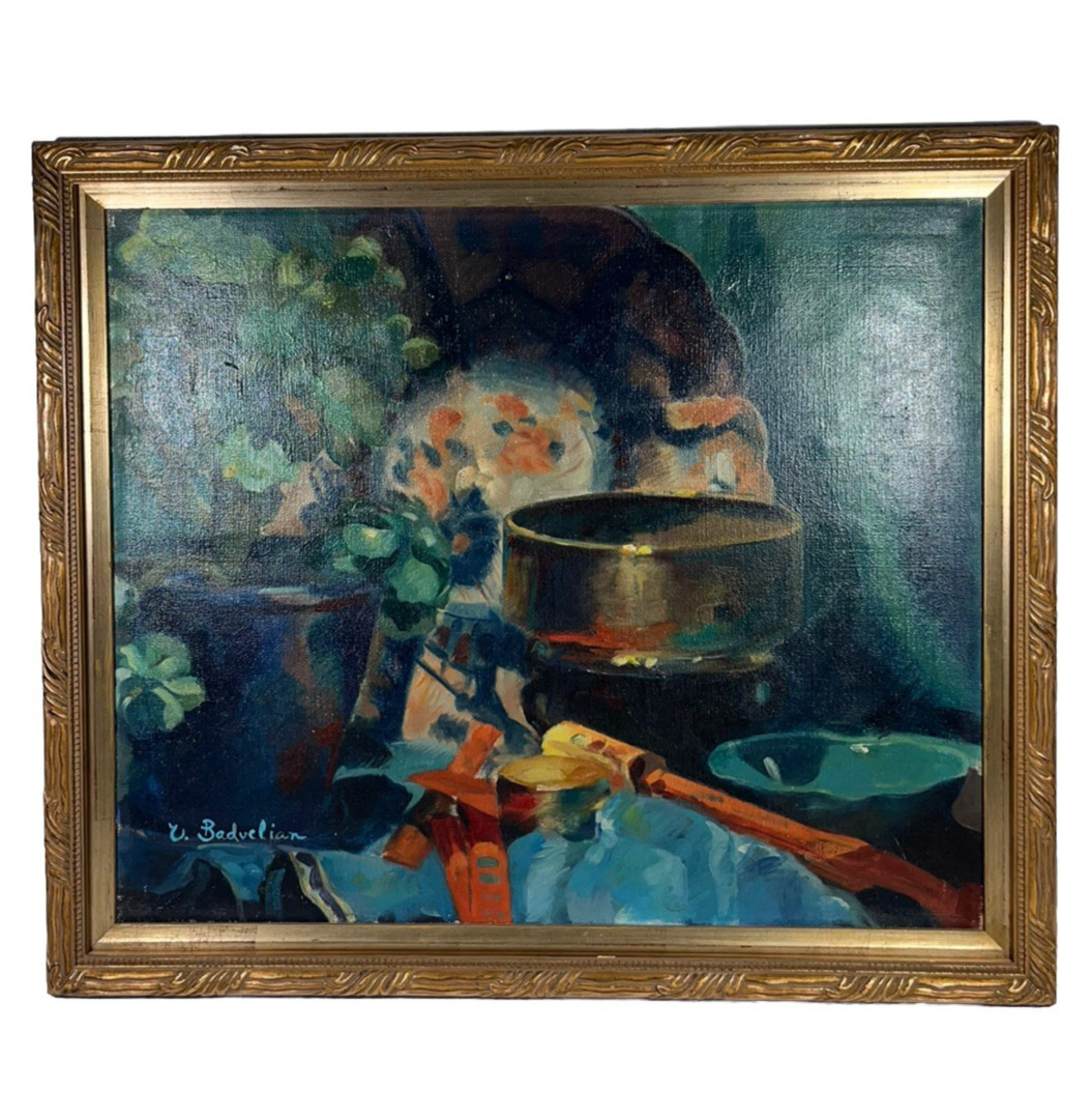 VICKI BADVELIAN IMPRESSIONIST ASIAN FINE CHINA STILL LIFE VINTAGE OIL PAINTING