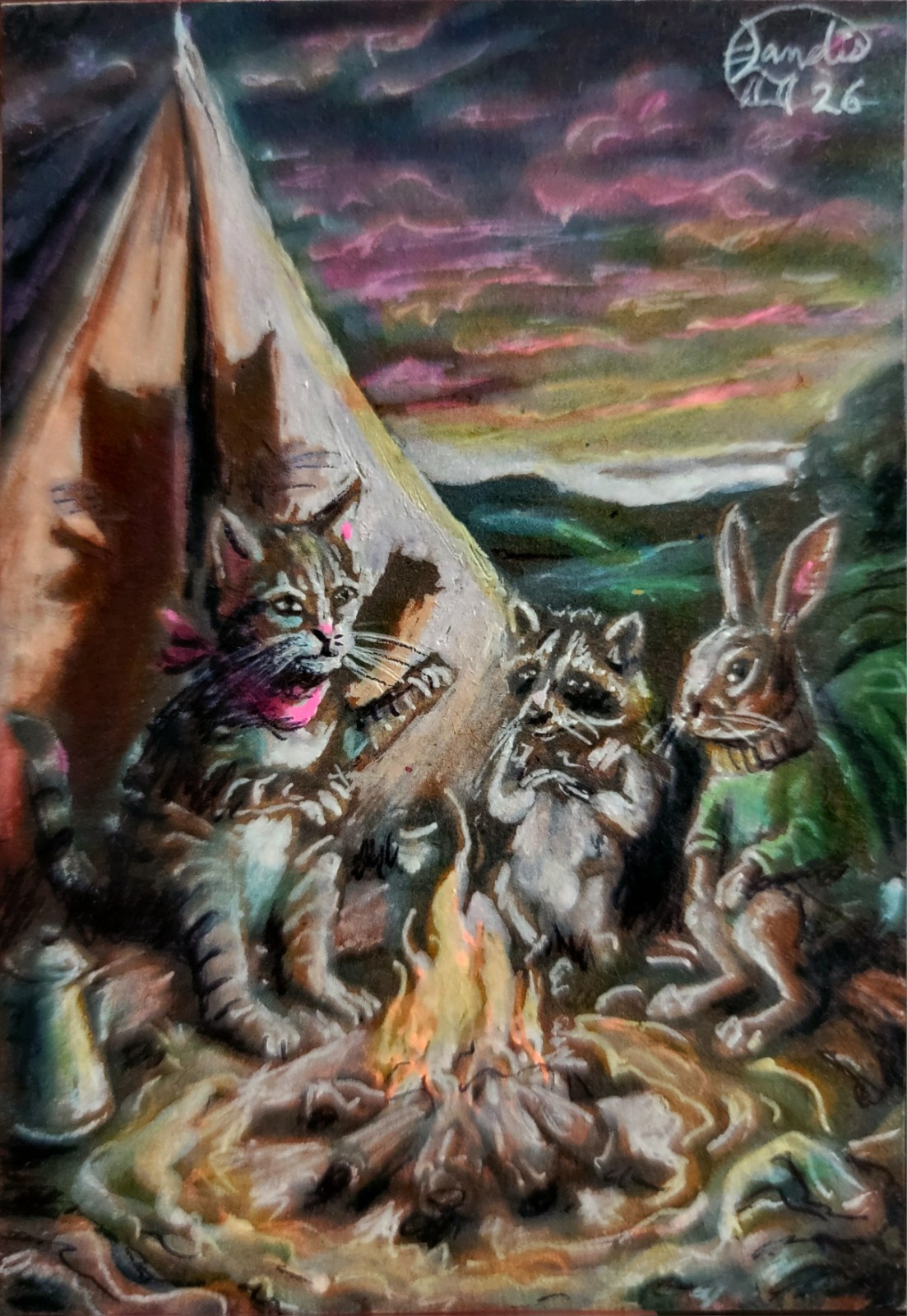 ACEO Jacob Landis Kitty Tabby ORIGINAL Art Print # Of /25 «Terrified Tails»
