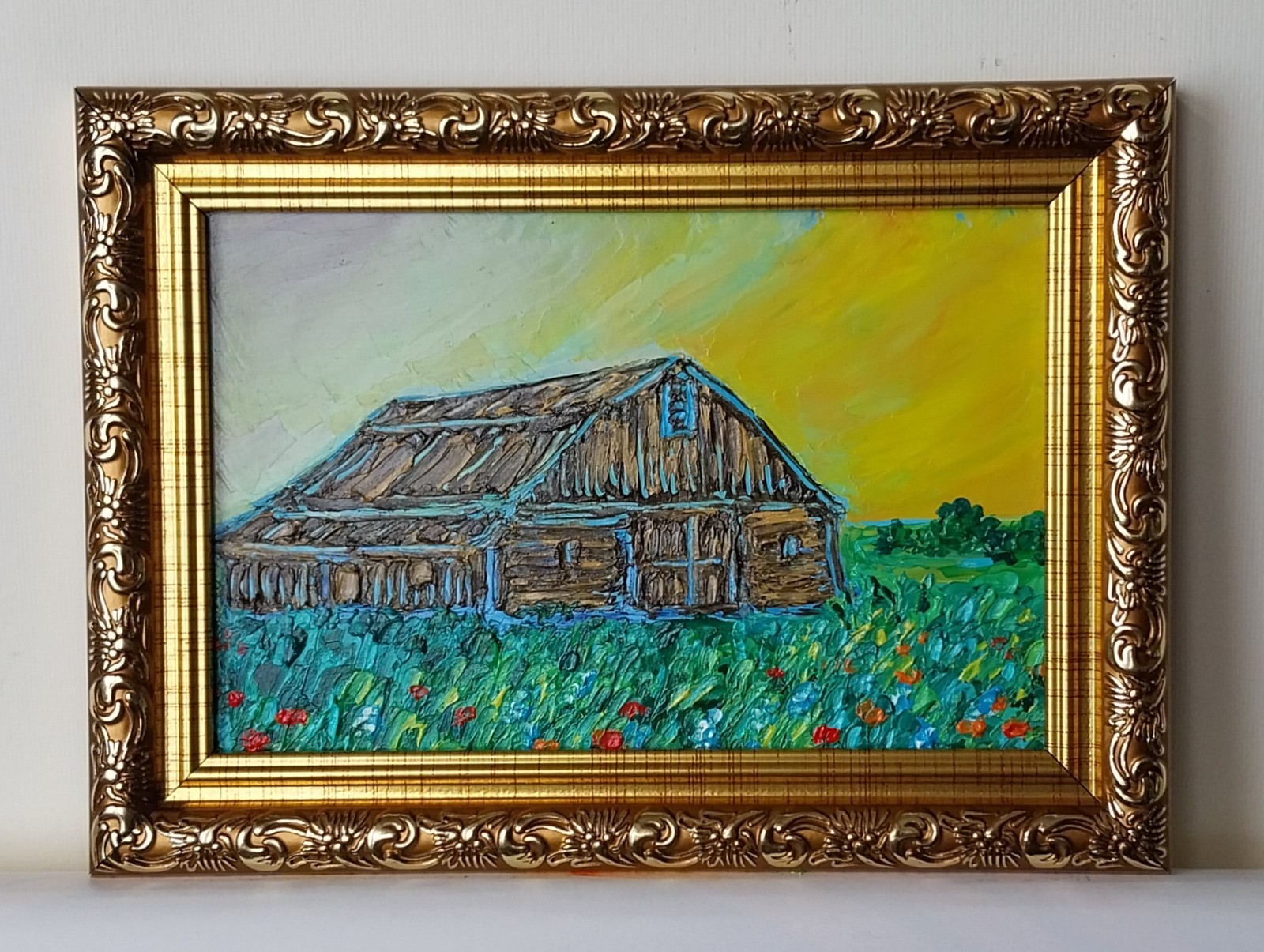 Framed Old Barn Art Countryside Sunset Rural Landscape 4×6 Oil Painting Original