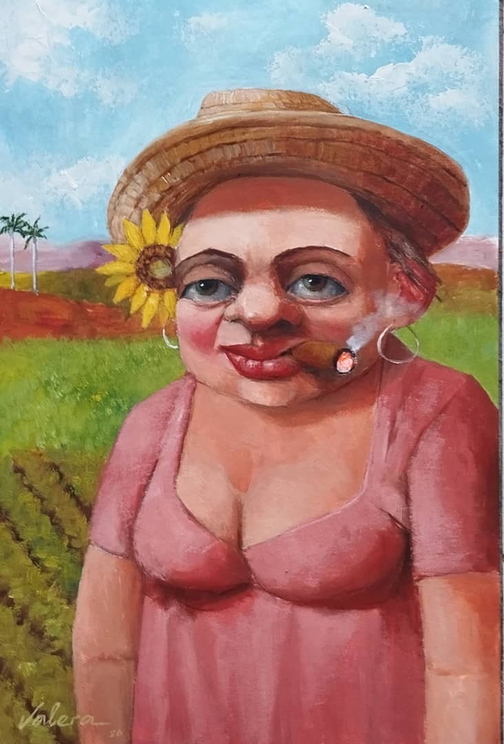 Oil on Cardboard Campesino Feliz 45x35Cm Reinaldo Hernandez Valera (Valera )