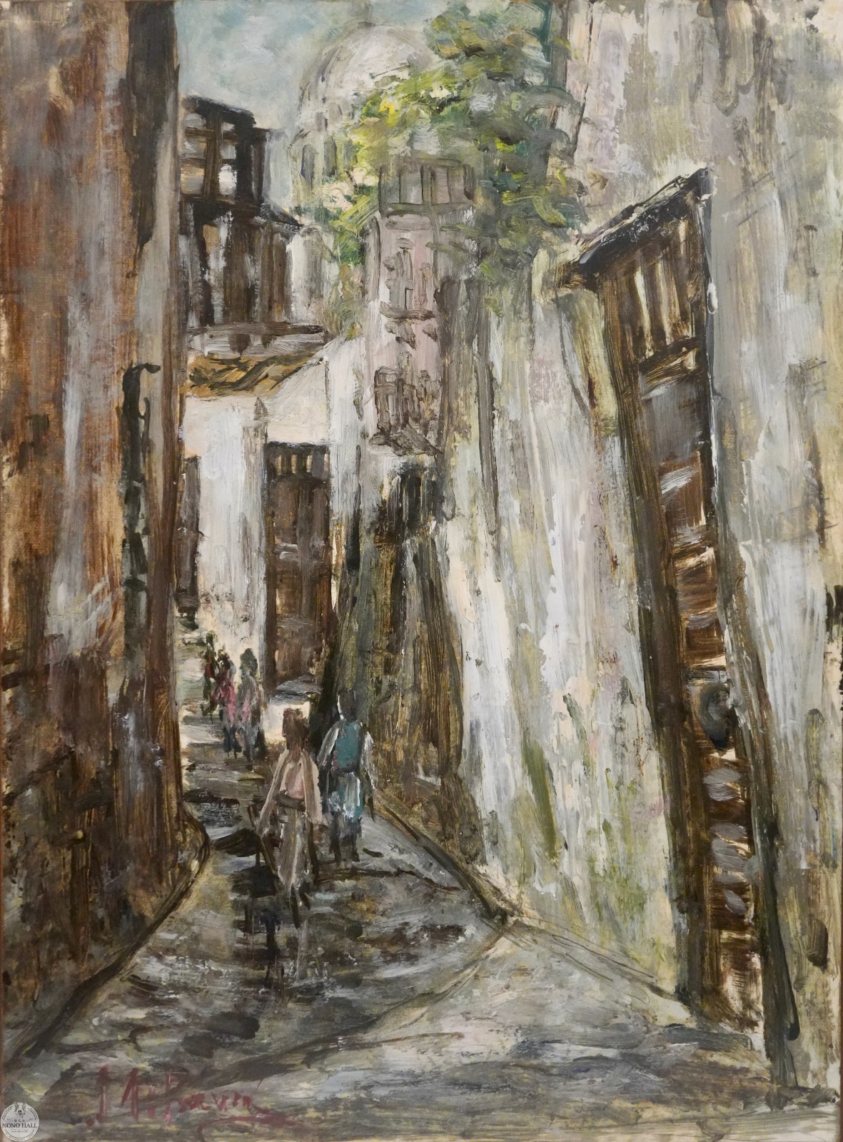 Vintage Original Impressionist Cityscape Oil Painting «Echoes of An Old Street»
