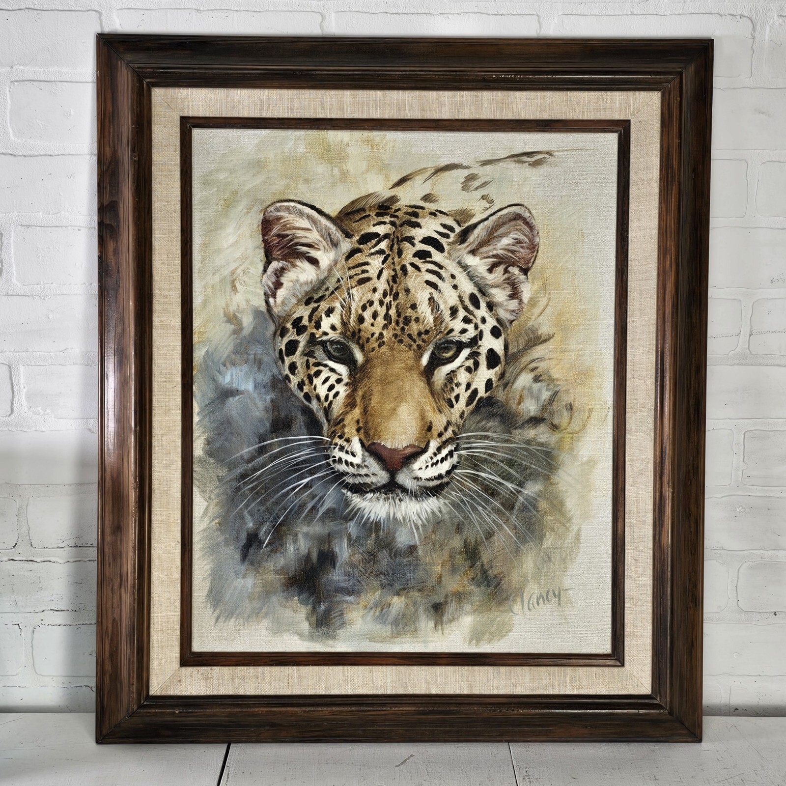 Clancy Cherry (1921-2009) Framed Big Cat Oil Painting » Leopard» Signed 26.5″