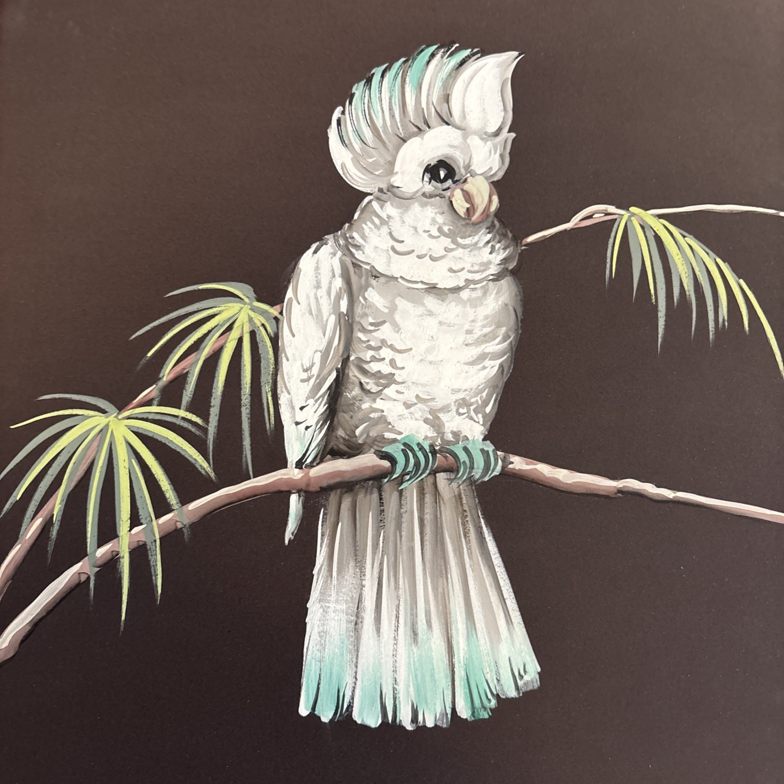 MCM Framed VTG Colorful Cockatoo Bird Painting Tropical Unsigned 14.75”x 11.75”