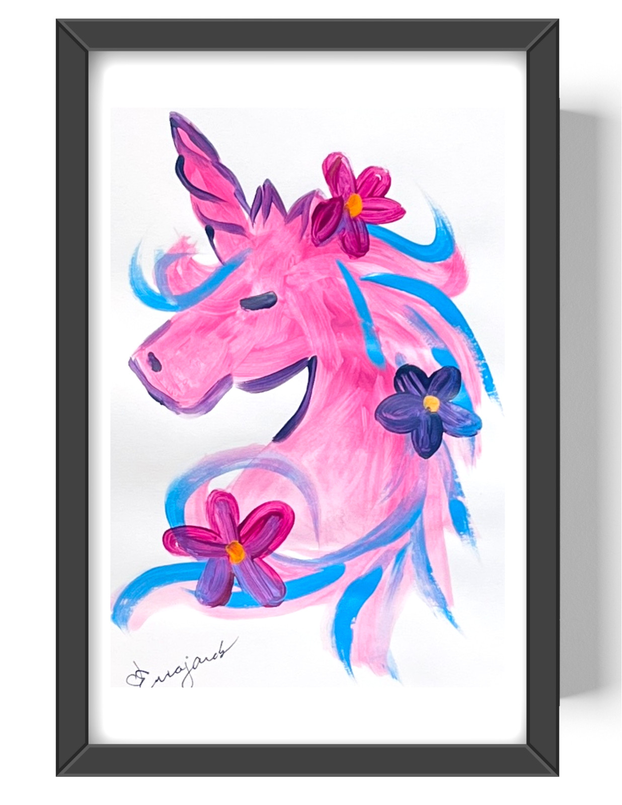 Guajardo Art: Pink Unicorn 9X6 Original Paper Expressionism