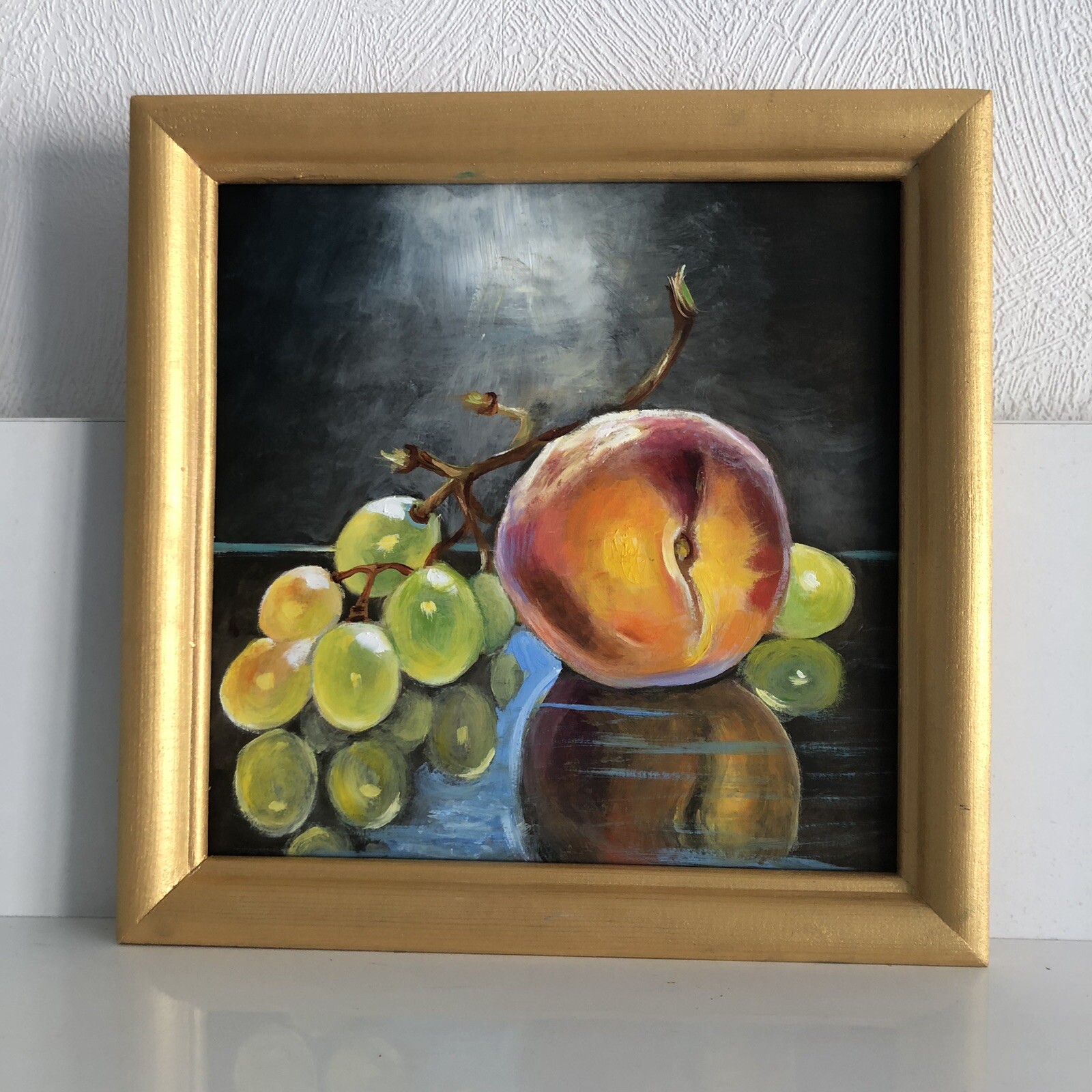 original oil paintingе, Glowing Grapes, still life, Fine Art, Decor, Gift, Peach