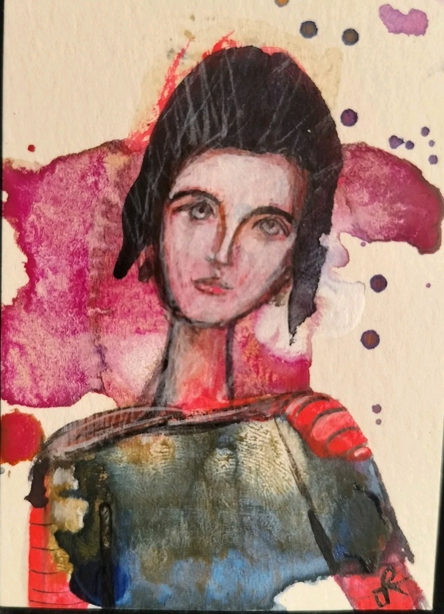ACEO Original Painting Surreal Portrait Illustration Expression Jess Russell