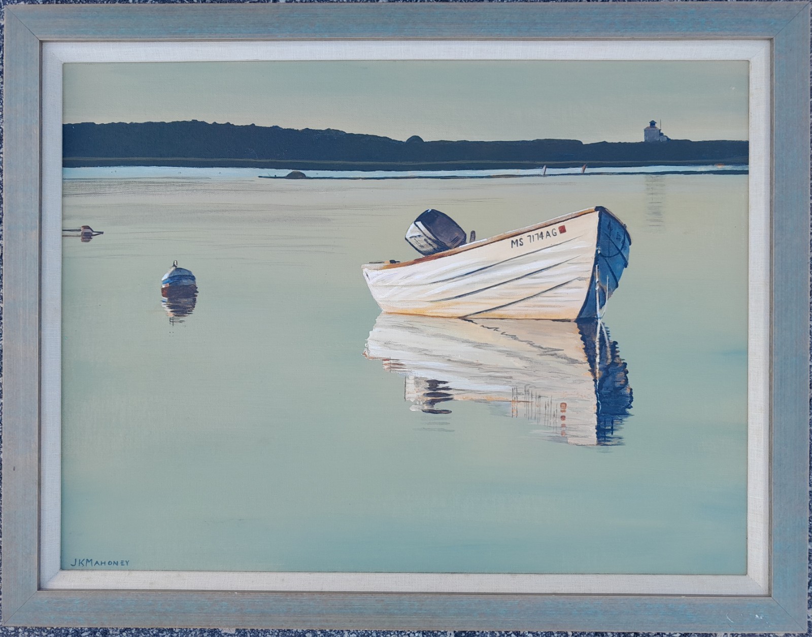 J K MAHONEY(JACQUELINE)CONTEMPORARY OIL/CANVAS «NEW ENGLAND HARBOR SCENE» SIGNED