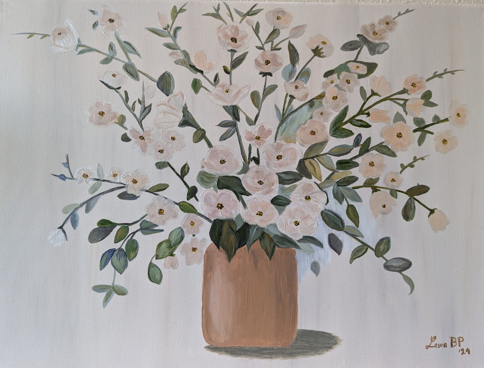 Hand Painted Still Nature Flowers In A Vase 18x24x0.5 in Oil & Acrylic On Canvas