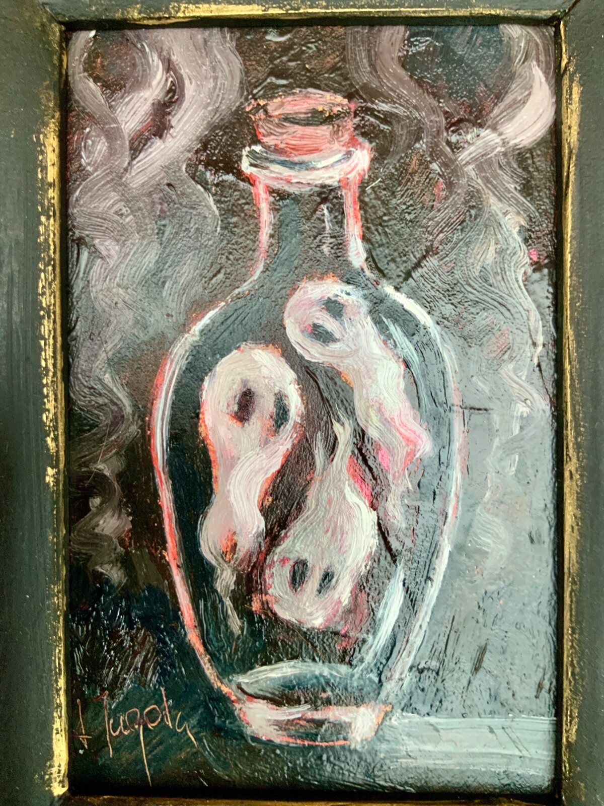 Original Art Ghost Painting Spook Framed 6.5×8.5″ Oil Painting Spooky Artwork