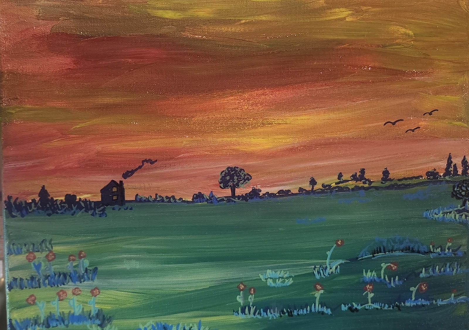 Finger Lakes Quiet Horizon at Dusk Original 11×14 Acrylic Sunset Landscape