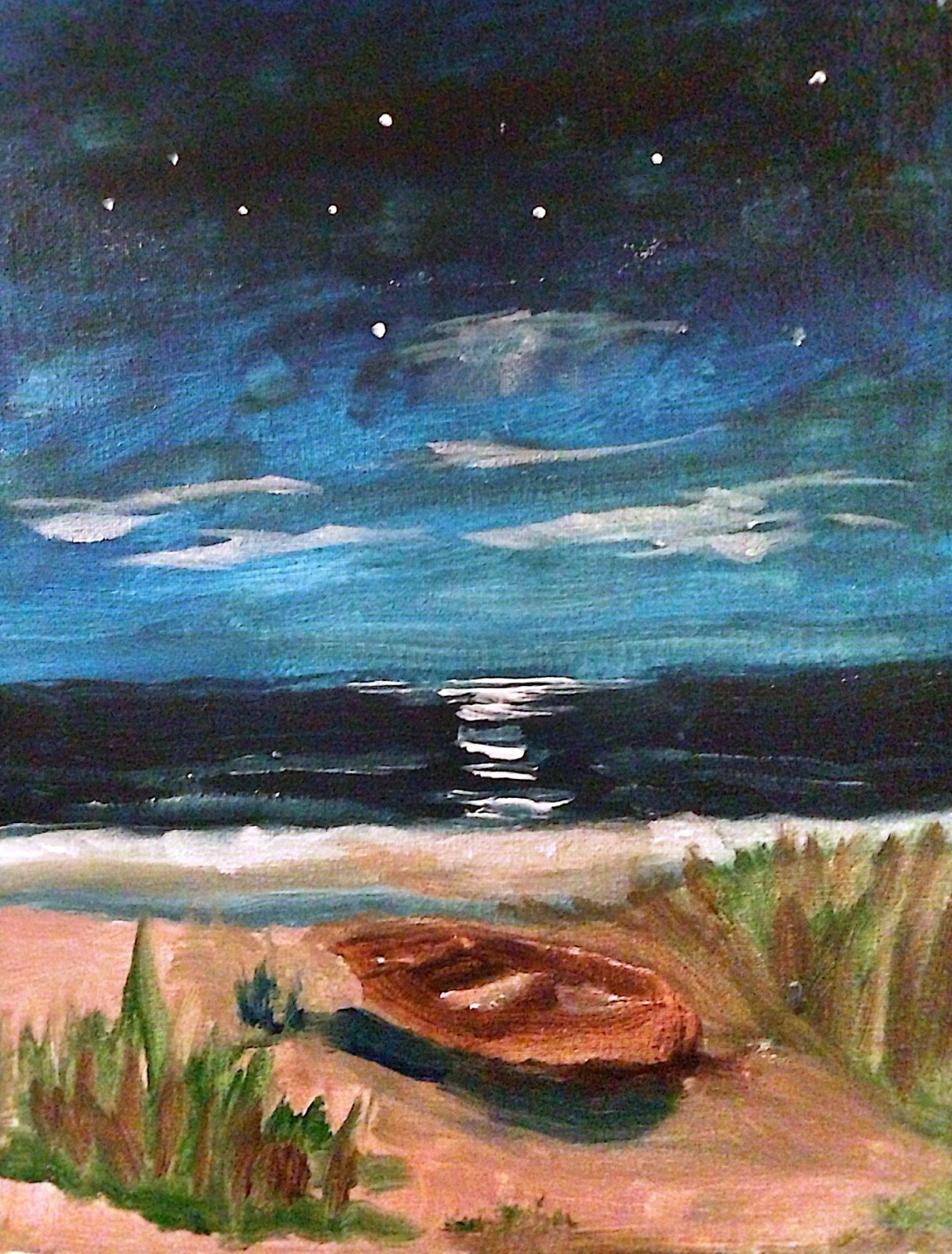 Night Seascape Contemporary Original Signed Canvas Wall Art Acrylic 11×14 BACH