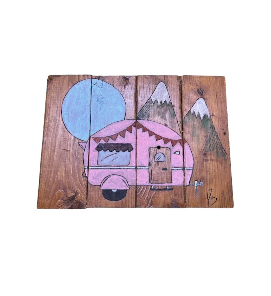 Wood Burning hand Painted Decor Shasta trailer camping van life Artist Signed
