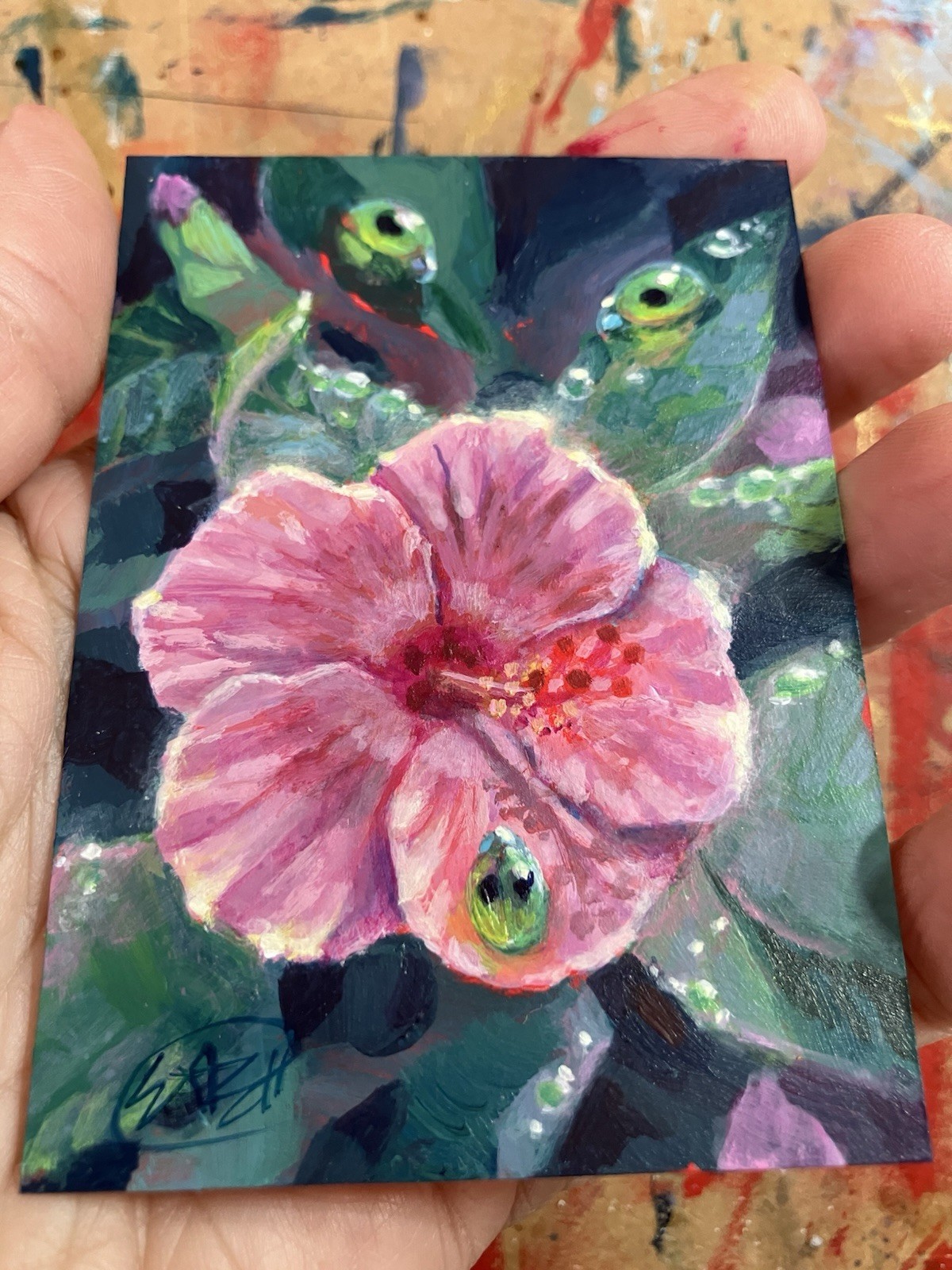 ACEO Original Painting flower Ladybugs NEW Ooak Handmade Art Miniature Artettina