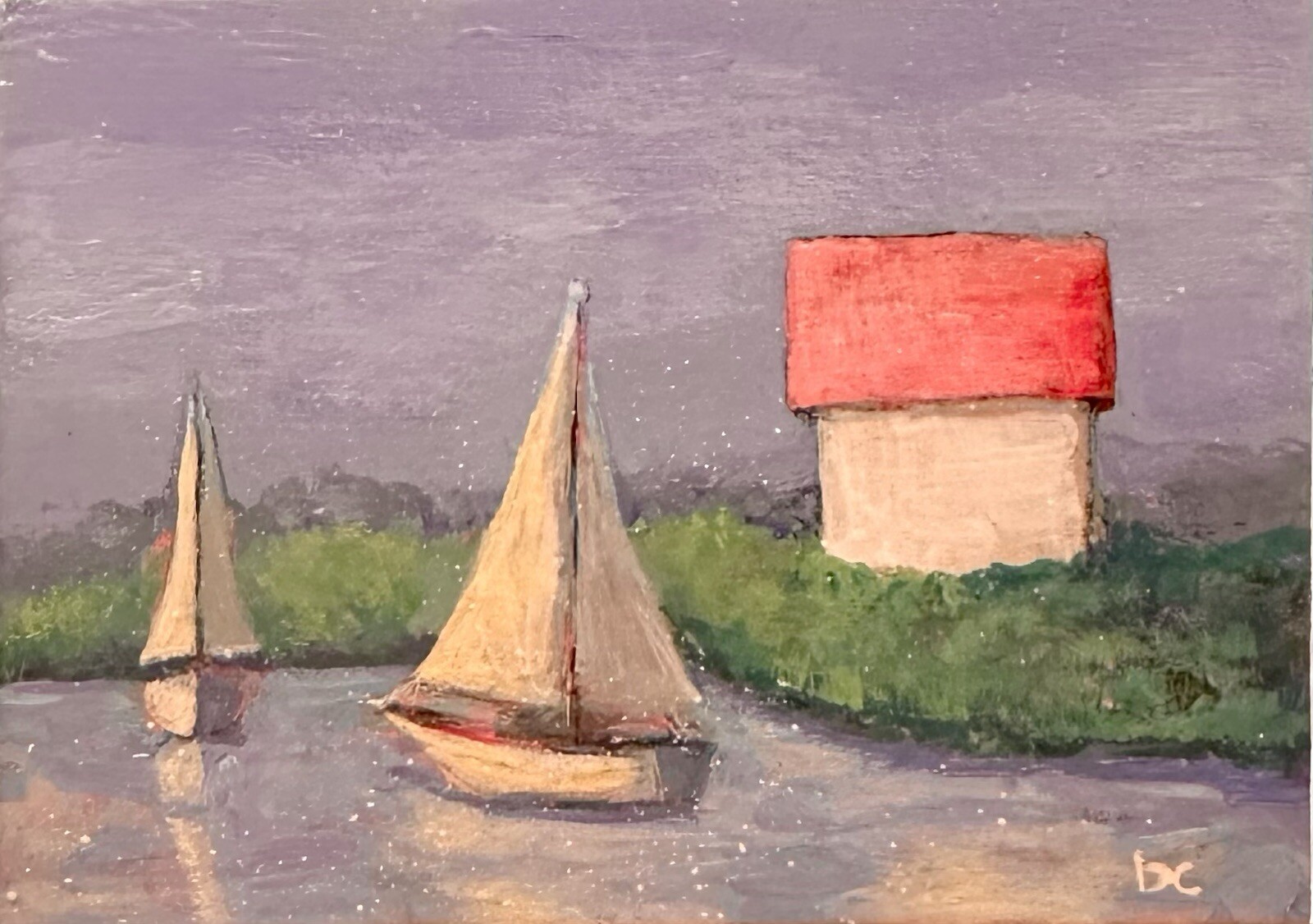 PEACE OF MIND Original ACEO Landscape Painting Beth Capogrossi SAILBOATS
