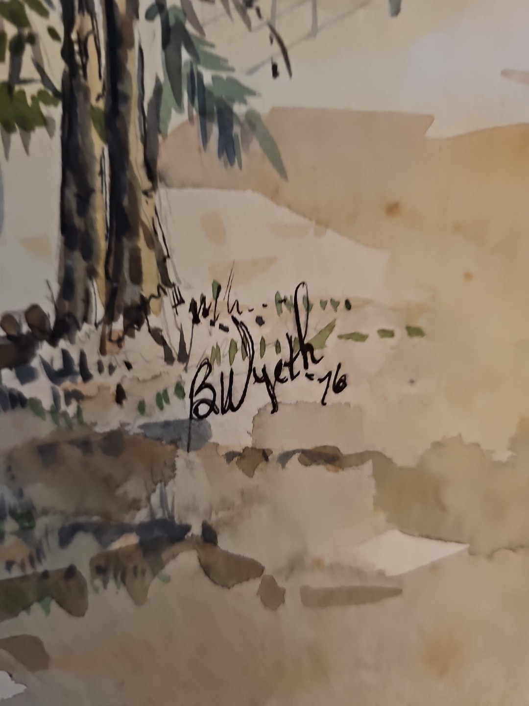 1976 B Wyeth Cordelia Junction Watercolor Fairfield CA Train Cars Arches 30×22.5