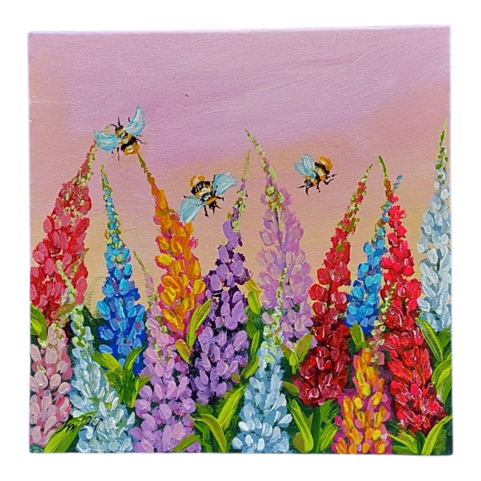 Bumblebee Bluebonnet Wildflowers Original Painting Honey Bee Handmade Wall Art