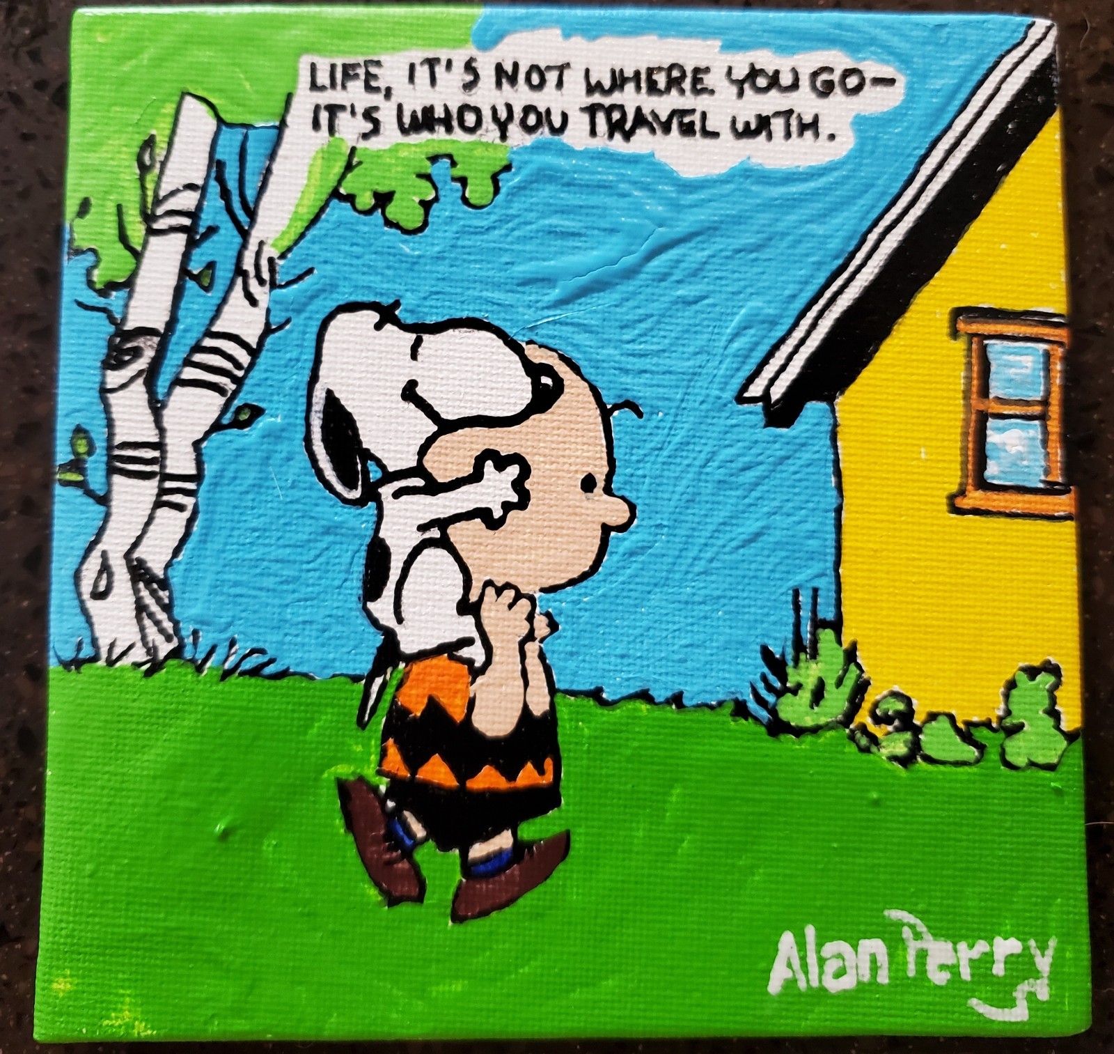 Charlie Brown and Snoopy: Life Journey, Original 5″ x 5″ Acrylic Painting