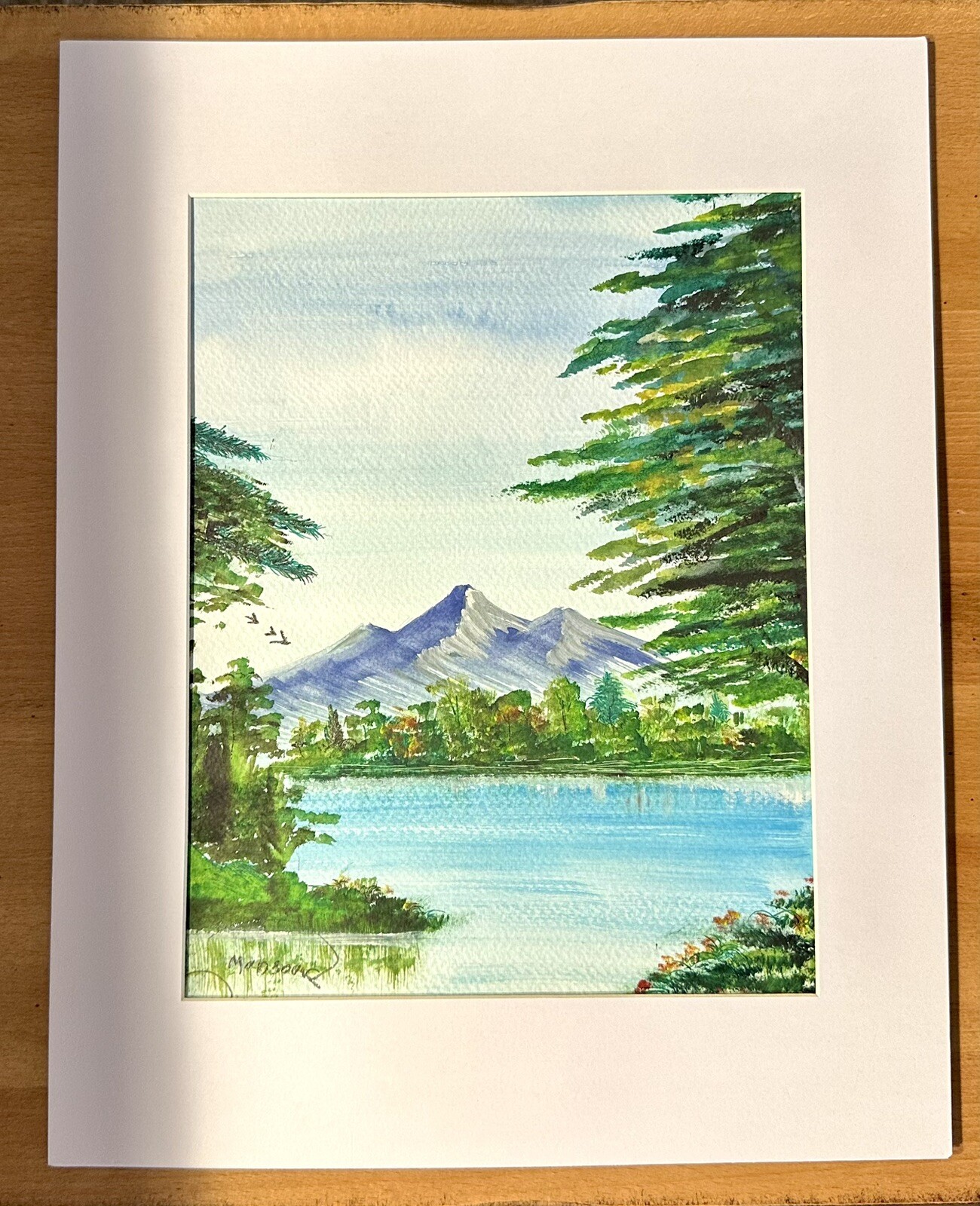 Colorful Landscape Painting – Watercolor of a Mountain and Lake