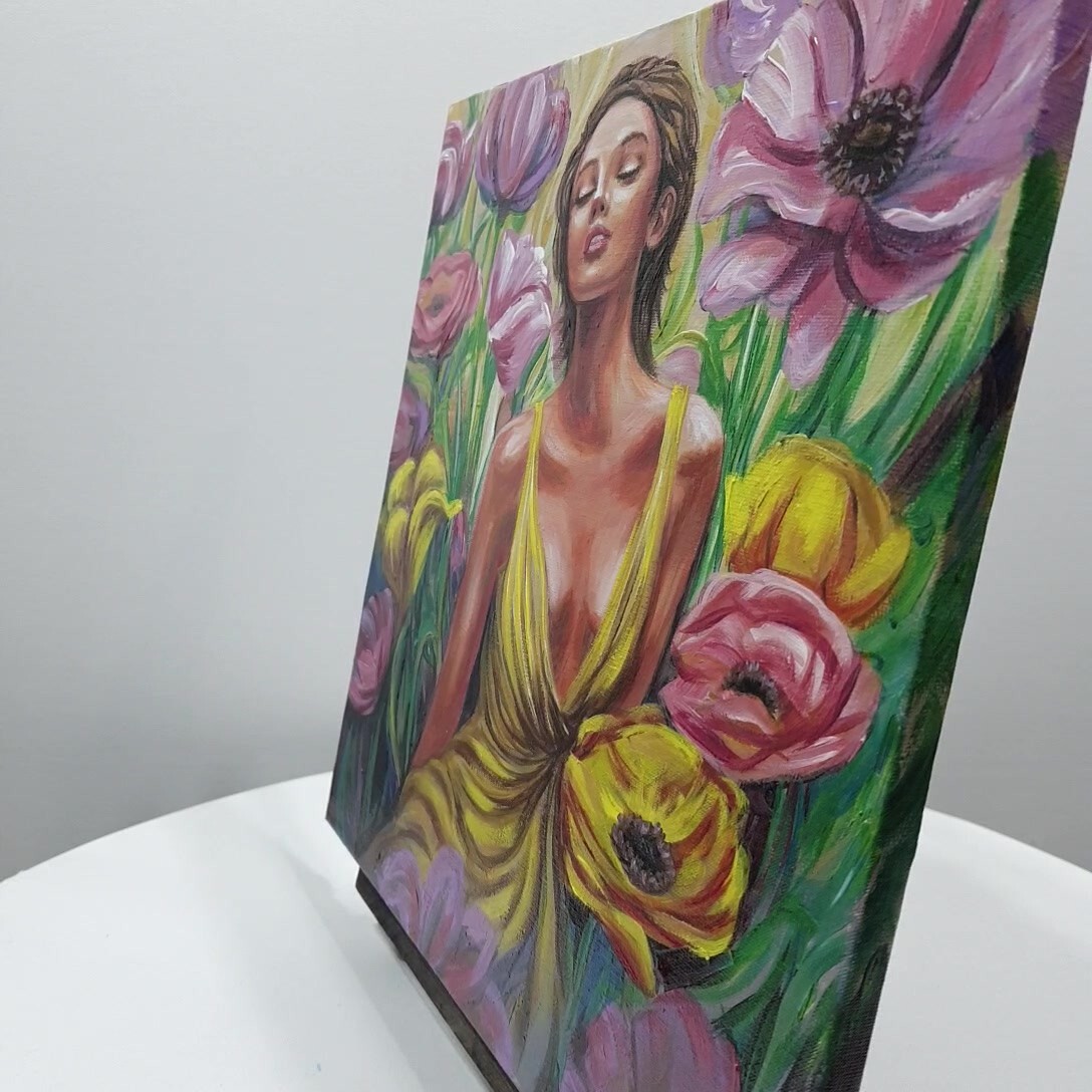 Ukraine Artist Original Acrylic Painting Woman Canvas Signed Wall Art Decor Gift