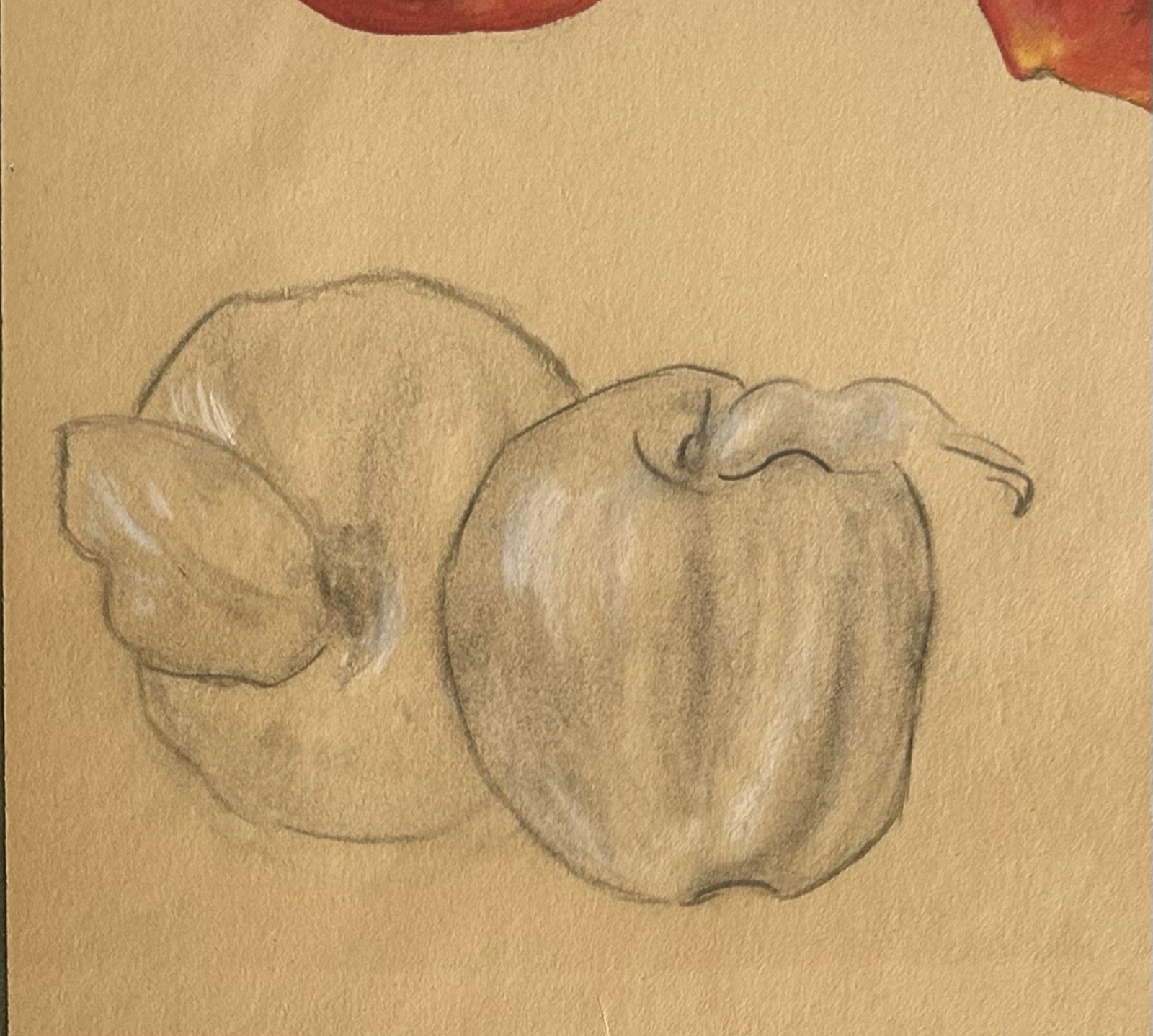 Richard Jerzy Signed Mixed Media Apple Study Watercolor Charcoal 1960 MCM Framed