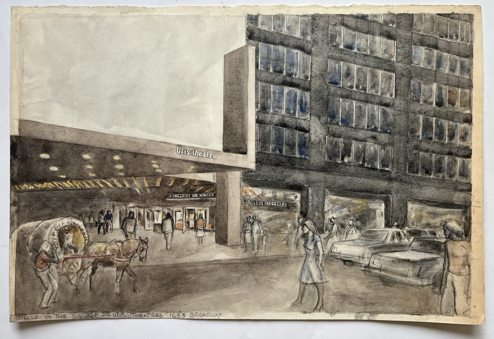 80s New York City NYC Street Scene Painting Circle In The Square Uris Theatre