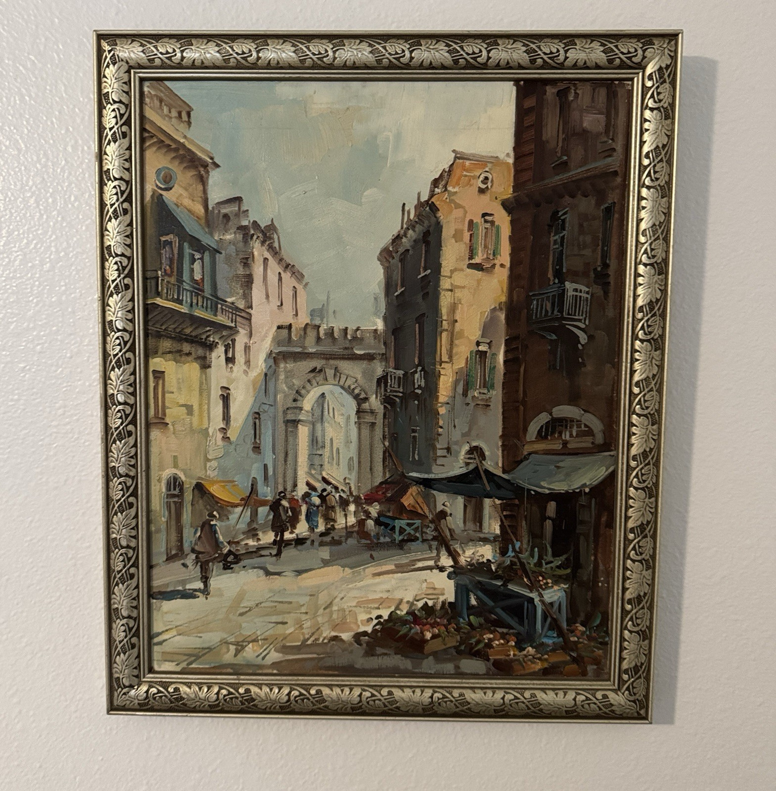 Impressionist Oil Painting Cityscape Architecture Figures Framed Canvas Art