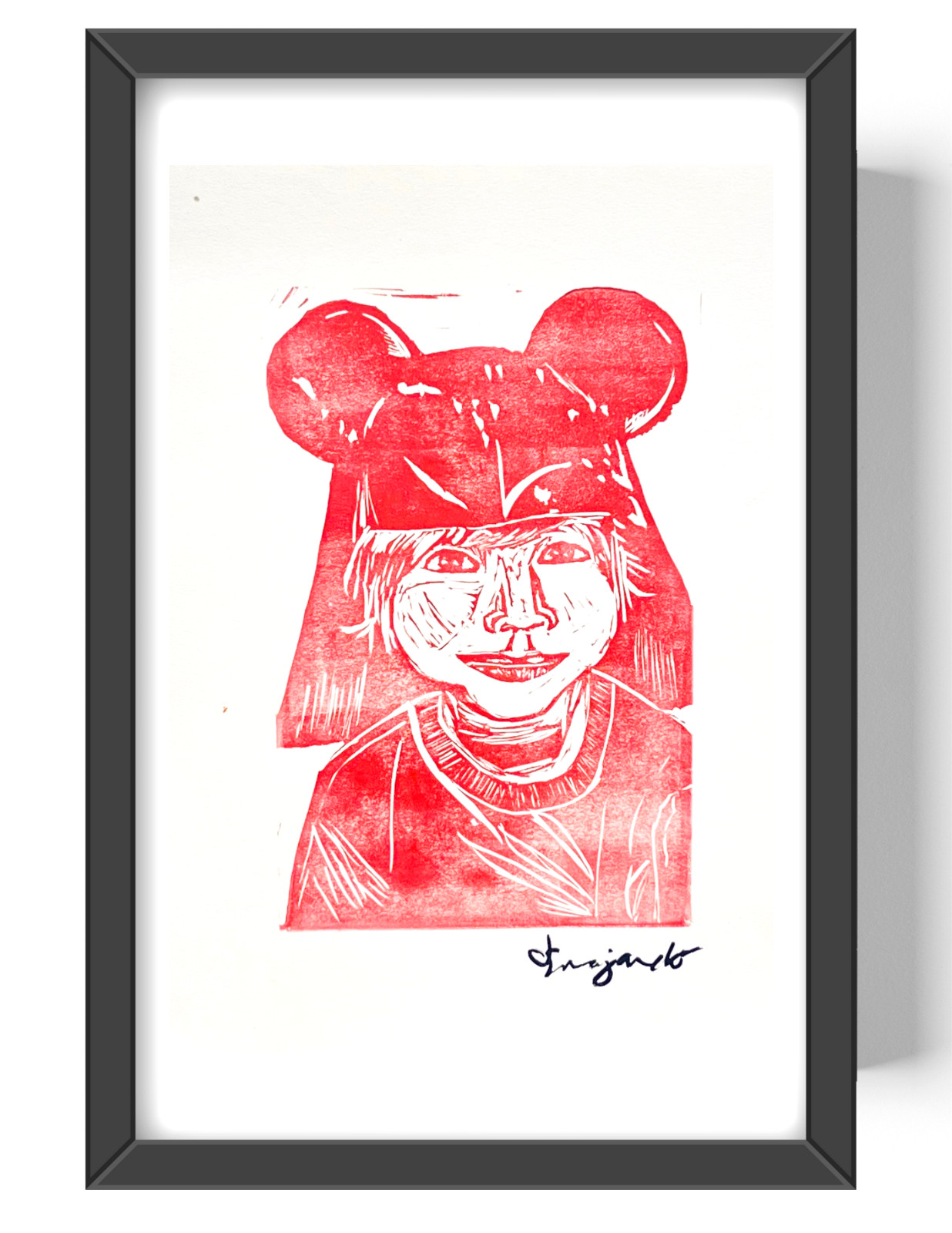 Guajardo Art: Mickey Ears Kid 9X6 Original Paper Signed Art Whimsical