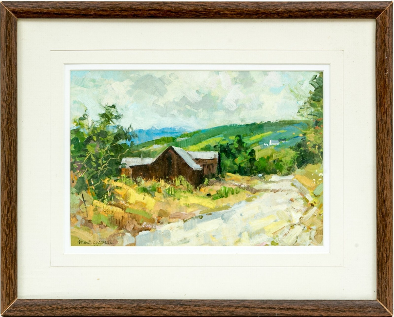 Frank Zuccarelli Cottage In The Country Oil Painting On Board – Framed Rural Art