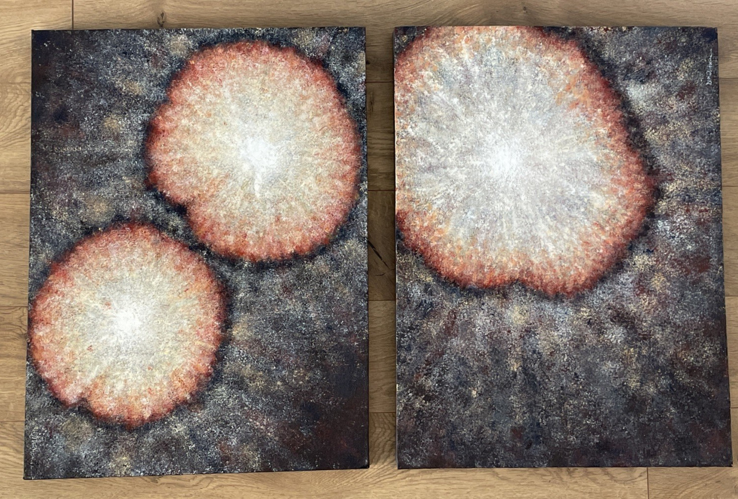 Pair Set 2 Original Modern Abstract Paintings signed Diptych each 18×24″