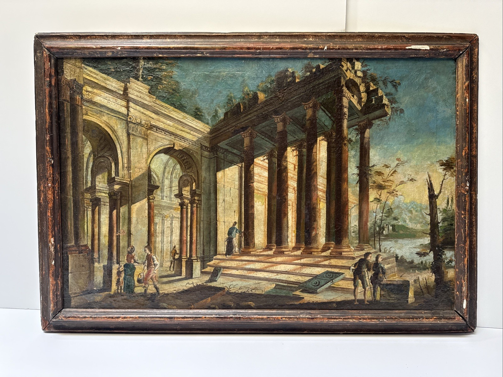 ANTIQUE OLD MASTER PAINTING 17TH TO 18TH CENTURY MYSTERY ARCHITECTURE LANDSCAPE